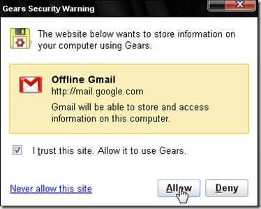 Google Gears will show a Security Warning