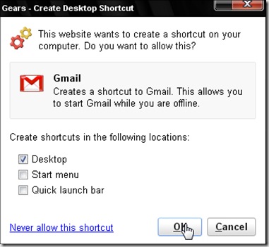 Creating a desktop shortcut for Access Gmail